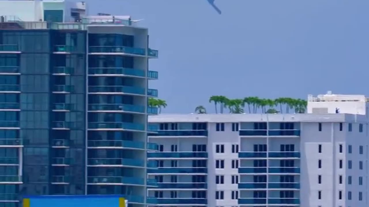 Stealth strategic bomber B-2 Spirit flying over Miami Beach.