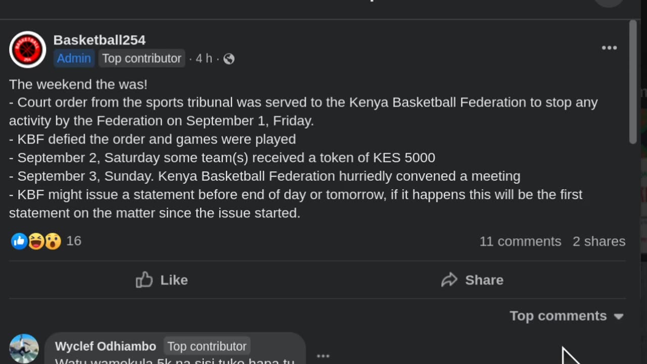 Kenya Basketball Fraternity Forum Comments on KBF Court Order Contempt