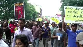 Police fire water cannon at protesters in Sri Lanka