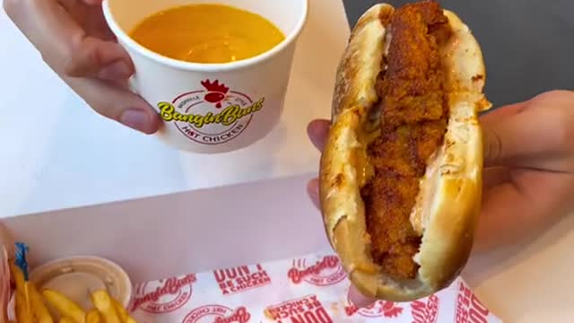 Food porn at its finest! Cheesy hot chicken sandwich from