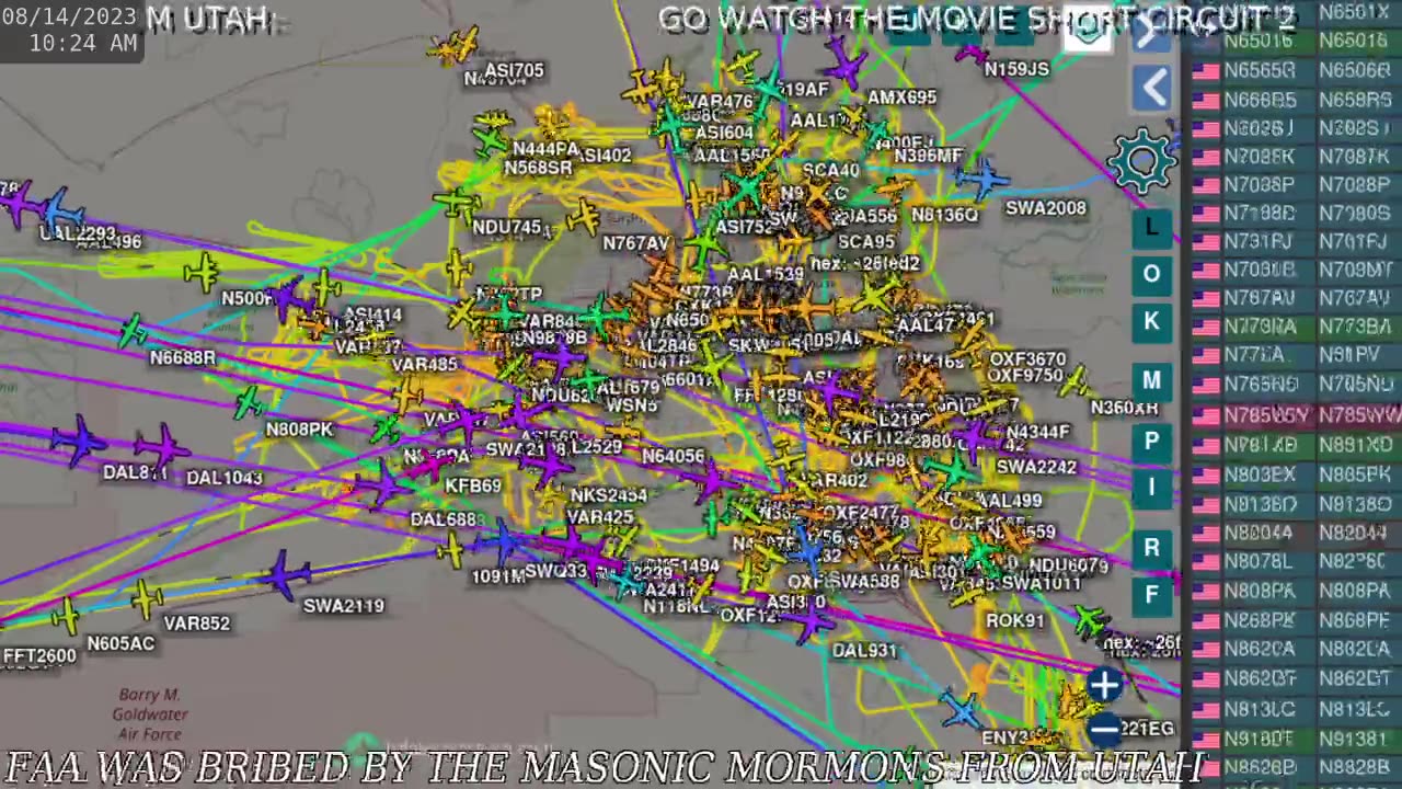 Phoenix Air Traffik Open ADSB Exchange Time Lapse for August 14th 2023