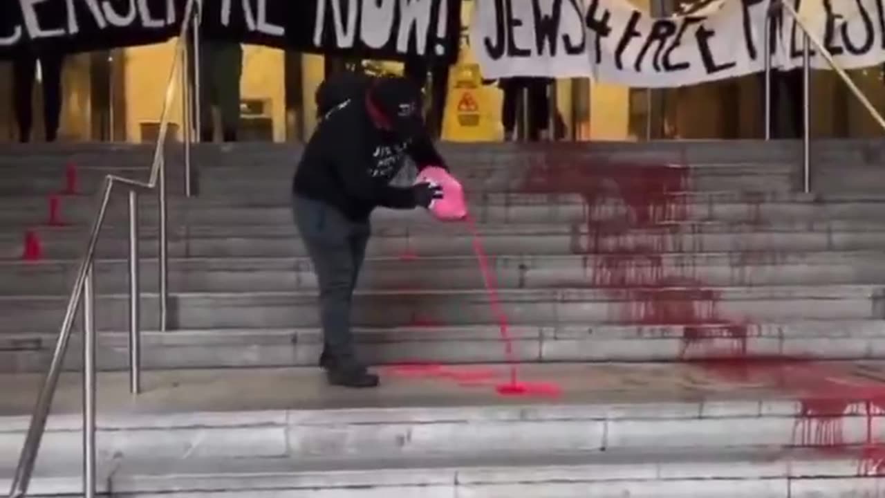 Pro-Hamas fanatics poured red paint all over the Israeli consulate in Toronto,