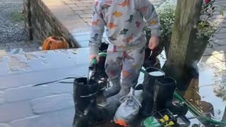 Baby Emery Unlocks Door and Soaks Boots