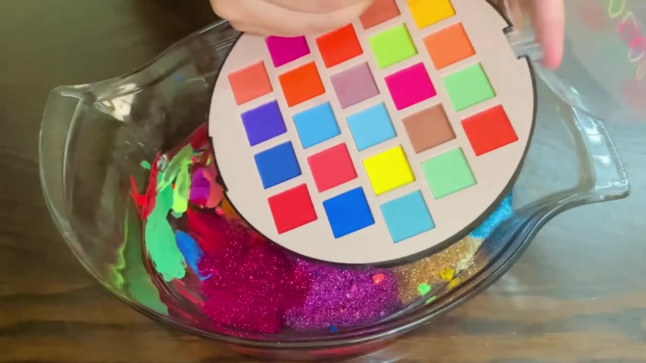 Mixing Rainbow Make-up & Glitters into Clear Slime - Satisfying Slime Video