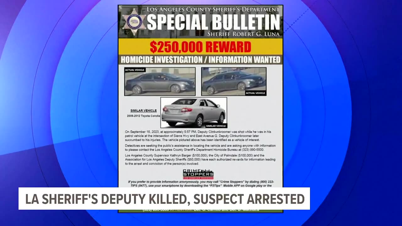 Suspect in custody following fatal ambush of Los Angeles sheriff's deputy
