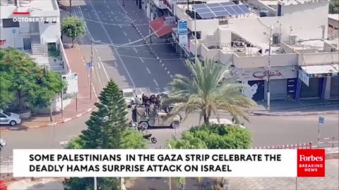 Group Of Palestinians In Gaza Strip Celebrates Hamas Attack On Israel