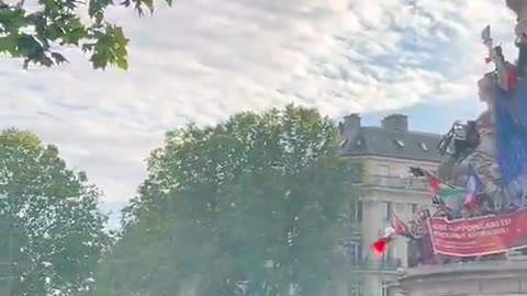 Place de la République monument in Paris is vandalized