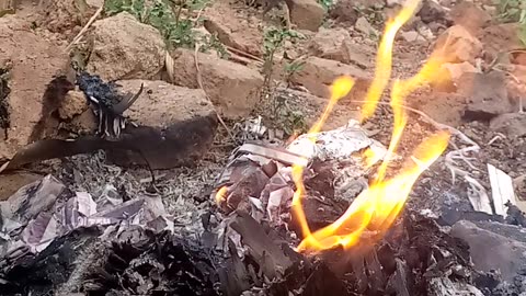 Burning the remaining garbage in the morning