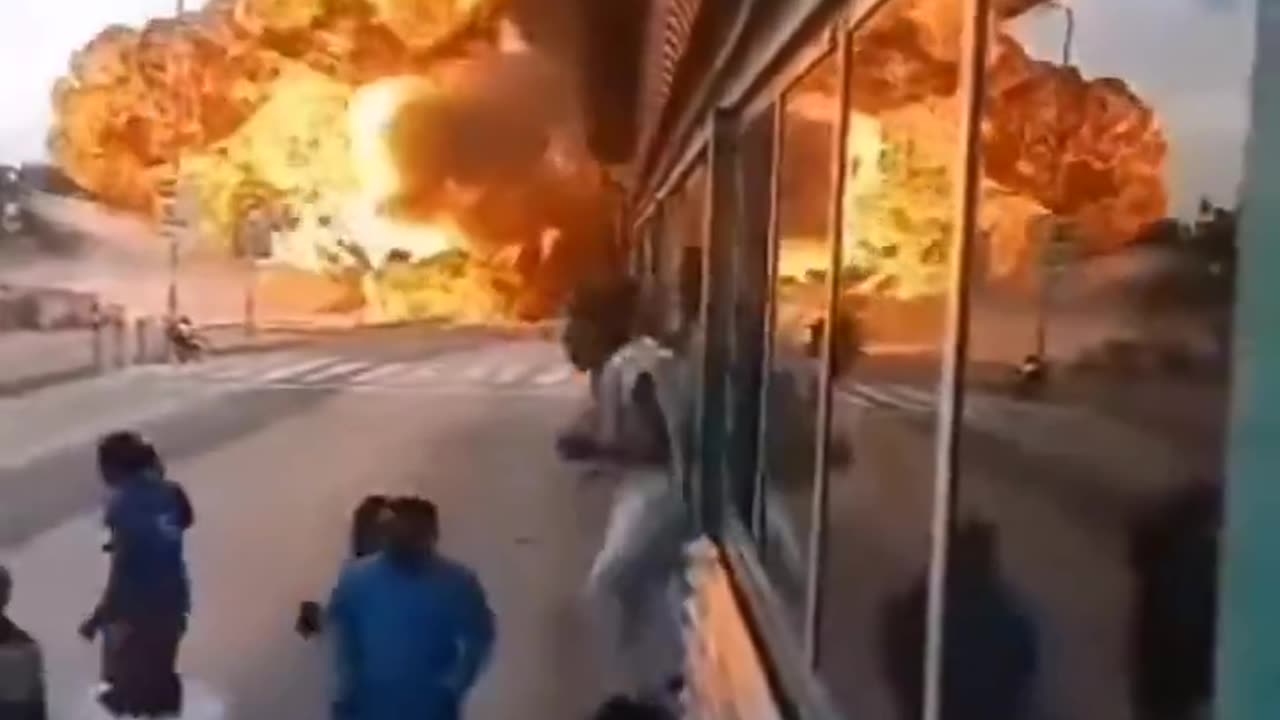 Crowd Running From Huge Explosion