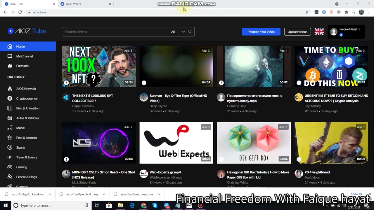 Earn daily From Aioz tube Post free videos Earn token