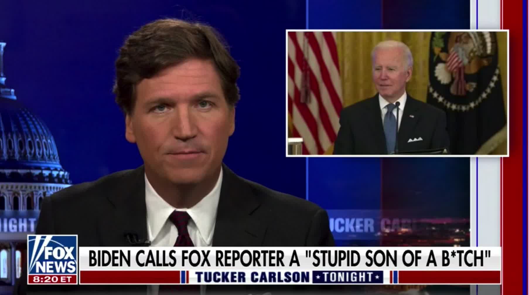 Tucker Carlson calls Biden a "nasty old man" for calling Peter Doocy a "stupid son of a b*tch."