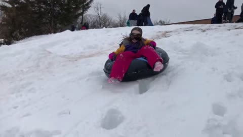 Little Girl on a Sled Crashes and Faceplates Going Downhill