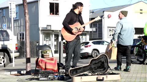 Jason Busking at Mushroom Cafe Lyttleton