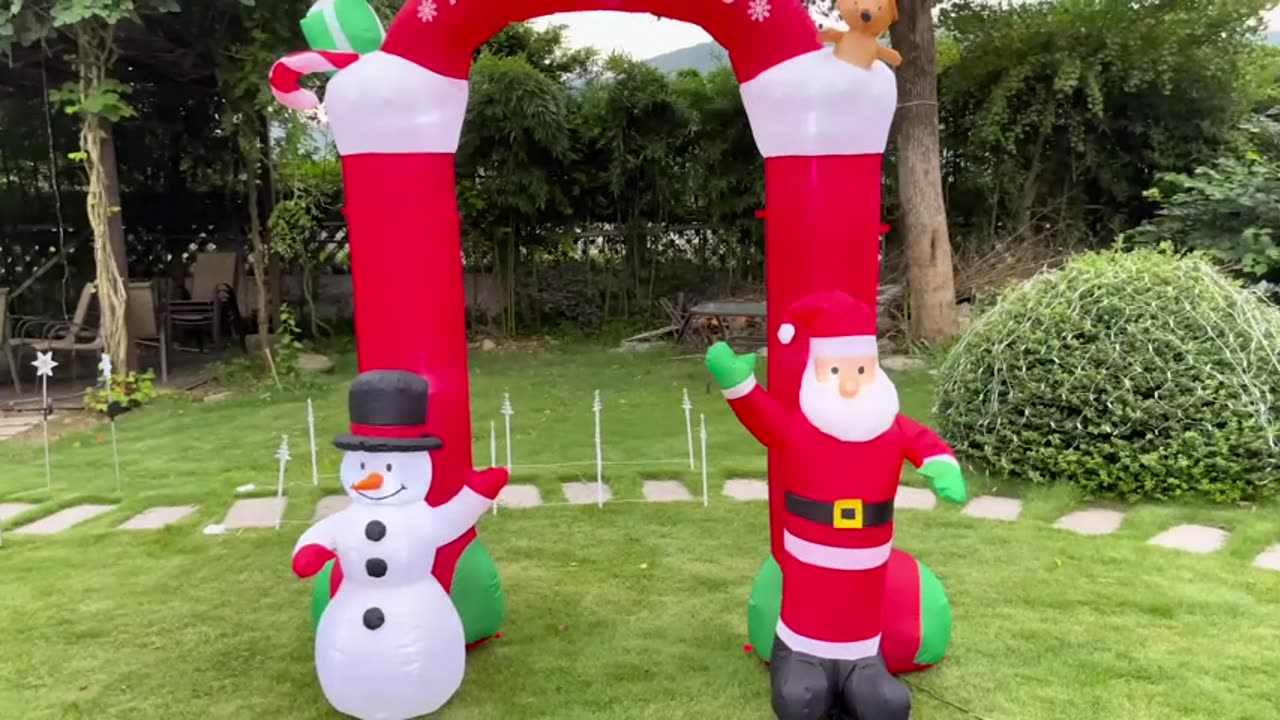 Christmas Inflatables Sock Arch with Santa & Snowman