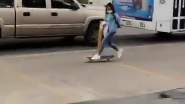 Skateboard takes out TWO PEOPLE in public!