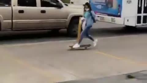 Skateboard takes out TWO PEOPLE in public!