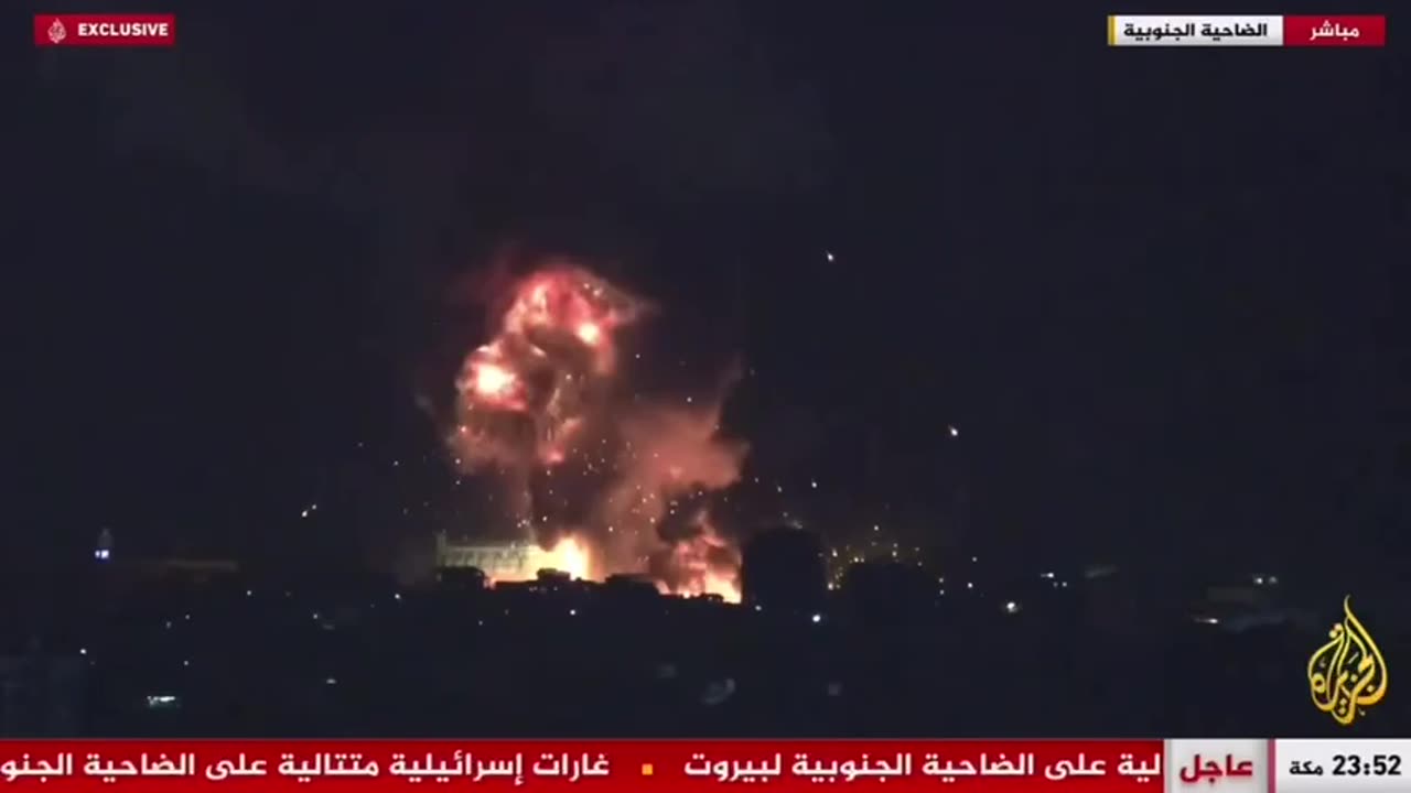 The moment of the attack in Da'ahya in Beirut live on Al Jazeera