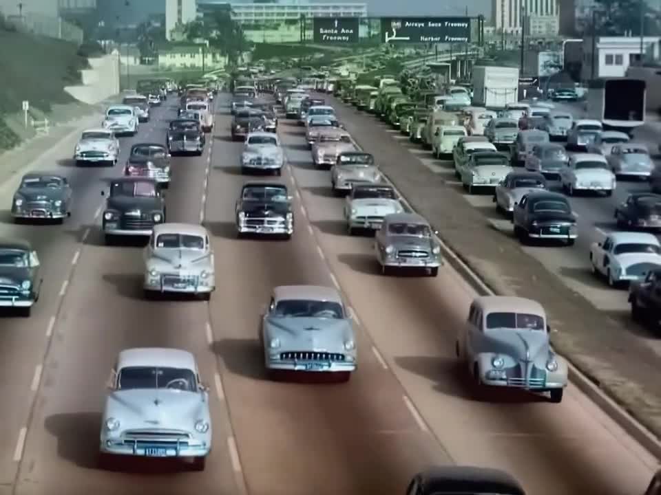 Los Angeles early 50's,60's in color, Freeways [60fps,Remastered] w_sound design added