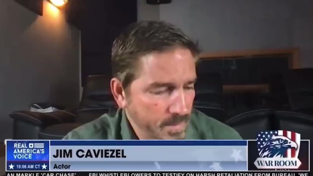 Actor Jim Caviezel, known for his role in "The Passion of the Christ," surprises Steve Bannon