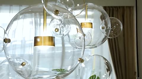 Modern Creative Transparent Glass Ball Bubble LED Chandelier Nordic Living Room Kitchen Lighting Fix