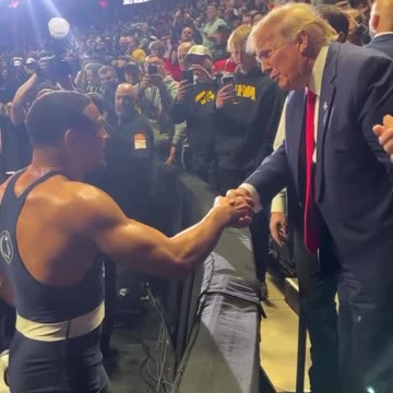 NCAA Wrestling Champ Patrick Glory Walks Over - Shakes Trump's Hand - Thanks Him After Winning Final