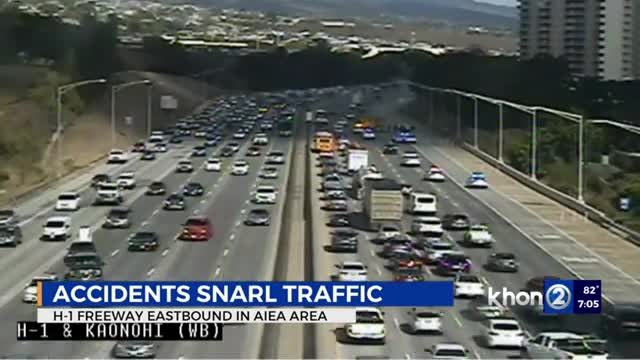 Standstill traffic on H1 Freeway in Aiea due to accident