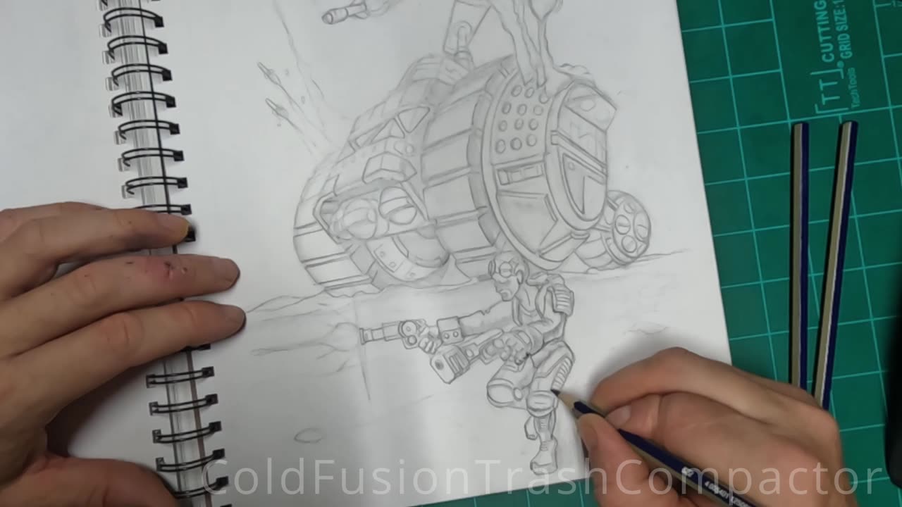 Sci Fi vehicle sketching and figure