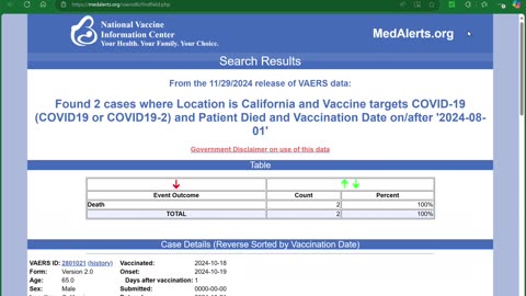 VAERS INVESTIGATION BY @JULIE4BUTTE5: CALIFORNIA DEATHS AFTER 8/1/24 FOR RONALD F OWENS JR