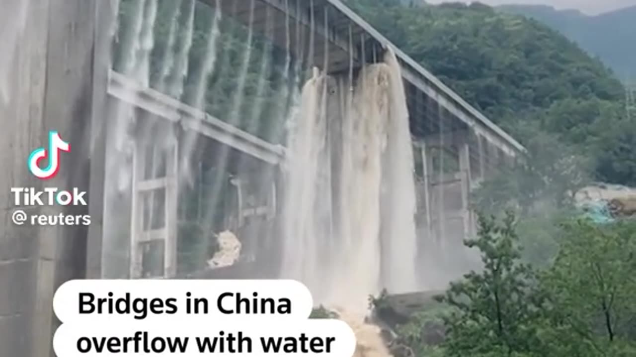 Bridges in China overflow with water.