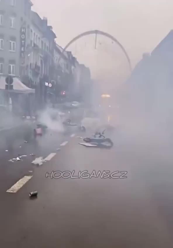 Brussels: Chaos occurs as Morrocans violently celebrate their World Cup win against Belgium.