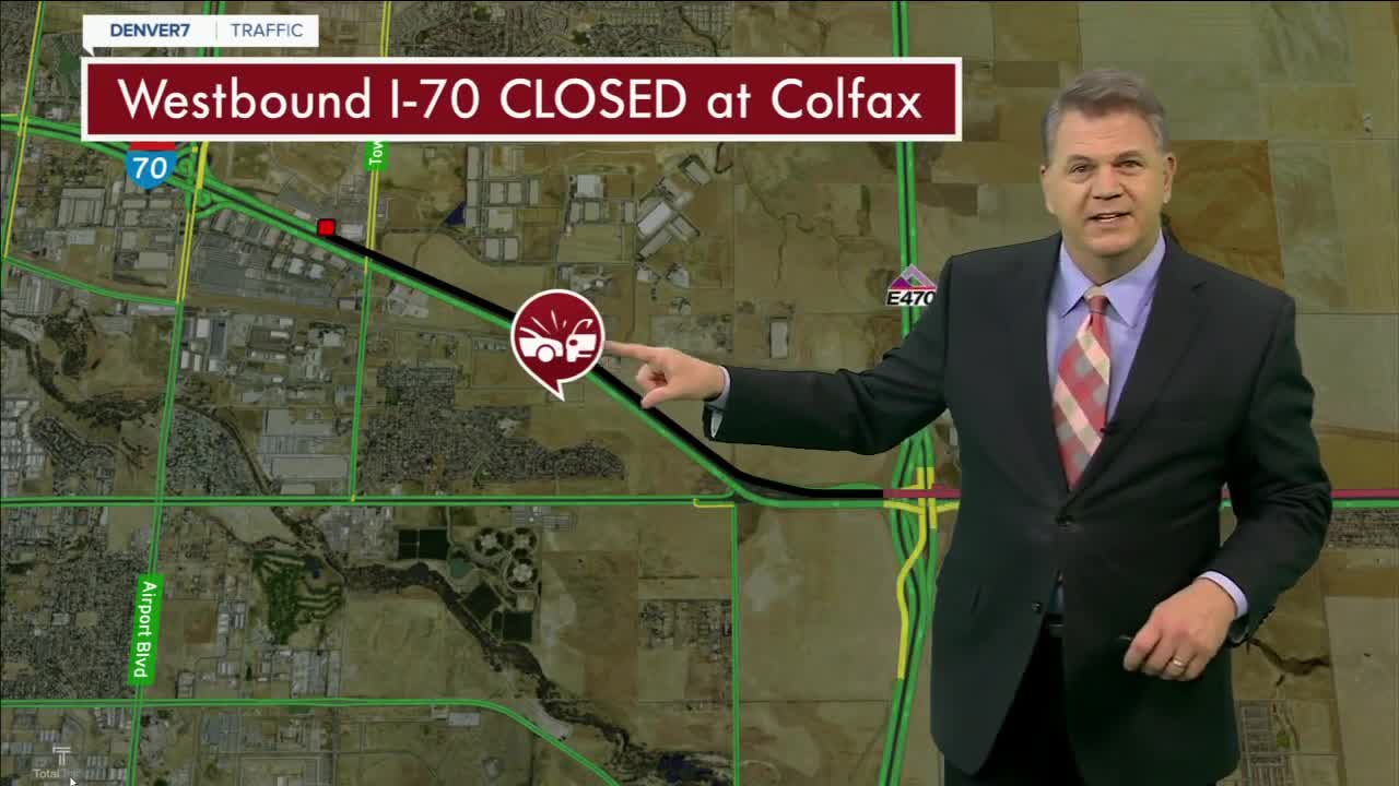 Multi-vehicle crash involving semis and cars closes WB I-70 at Tower Road in Aurora