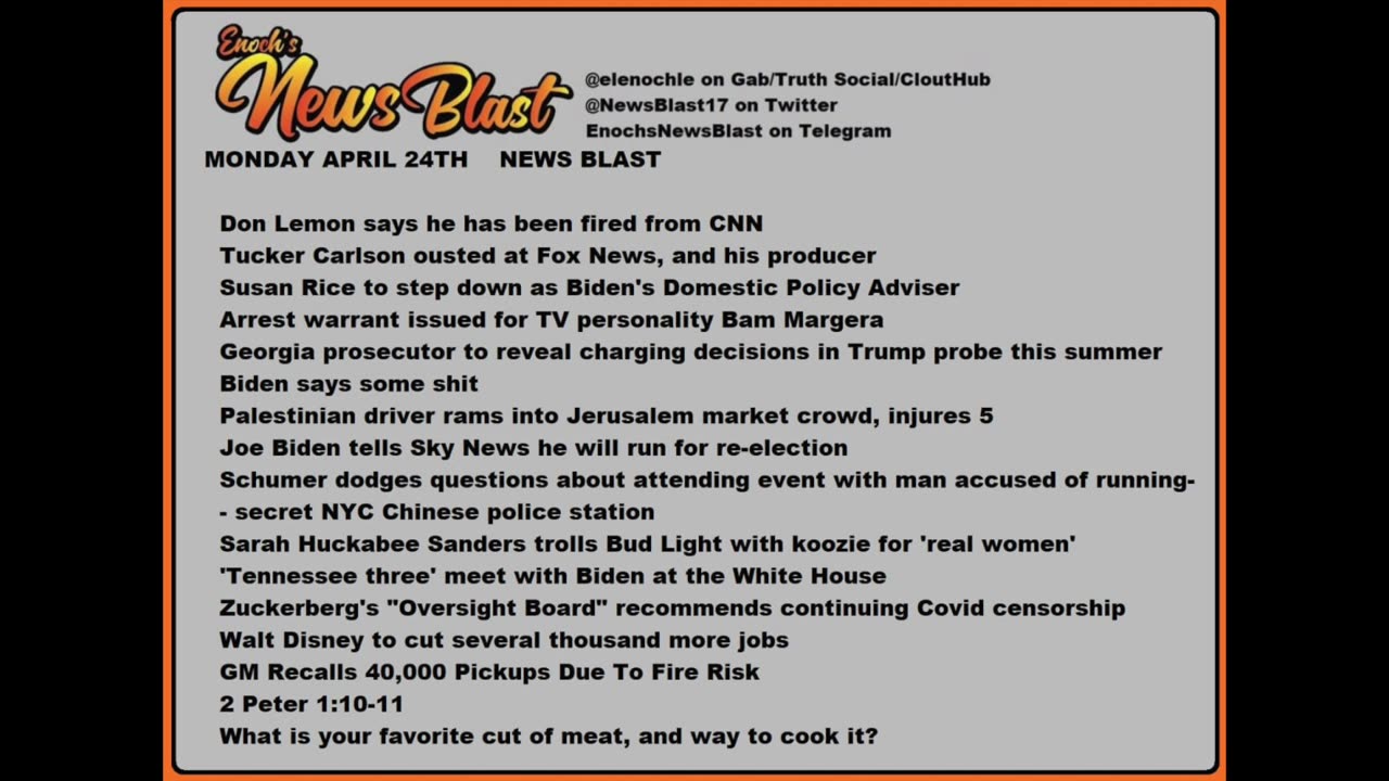 Monday, April 24, 2023 News Blast. #Enoch #NewsBlastReading #NBR