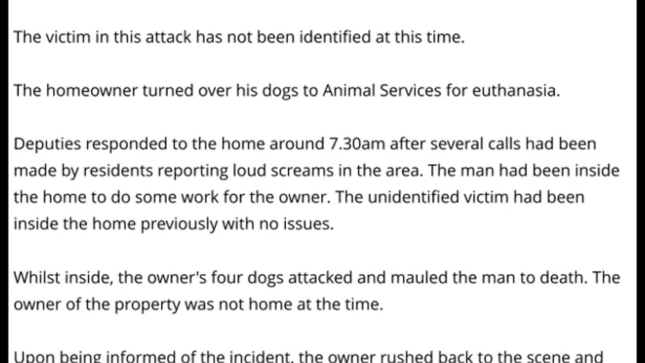 Man Is Mauled To Death By 4 Dogs - 3 Belgian Malinois & 1 Cane Corso - California