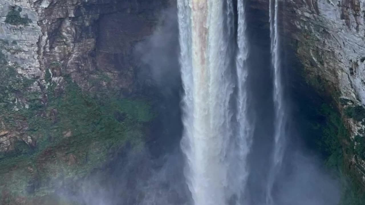 Powerful world's largest "single-drop" Kaieteur waterfall in Guyana's rainforest