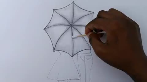 How to draw romantic couple with umbrella a pencil drawing