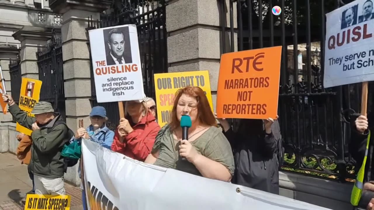 Julie Phibbs et al at a Free Speech protest at Leinster House 8-07-23