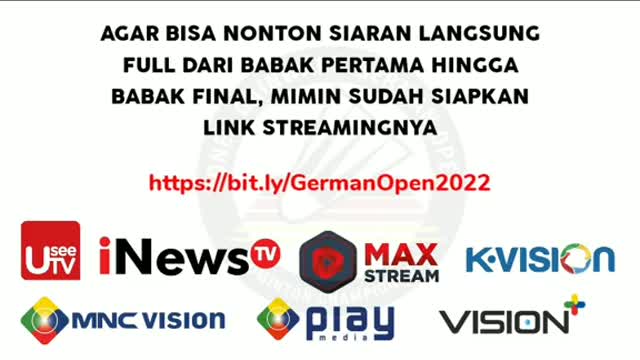 Jadwal siaram langsungGerman Open 2022 di iNEWSTV bisa juga nonton LiveStreaming