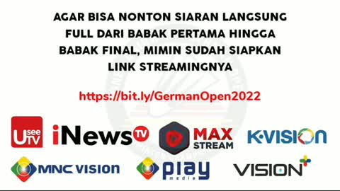 Jadwal siaram langsungGerman Open 2022 di iNEWSTV bisa juga nonton LiveStreaming