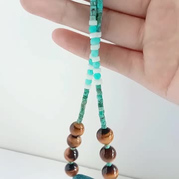Natural turquoise pendant TigerEye 3mm faceted Amazonite blue beads gemstone necklace