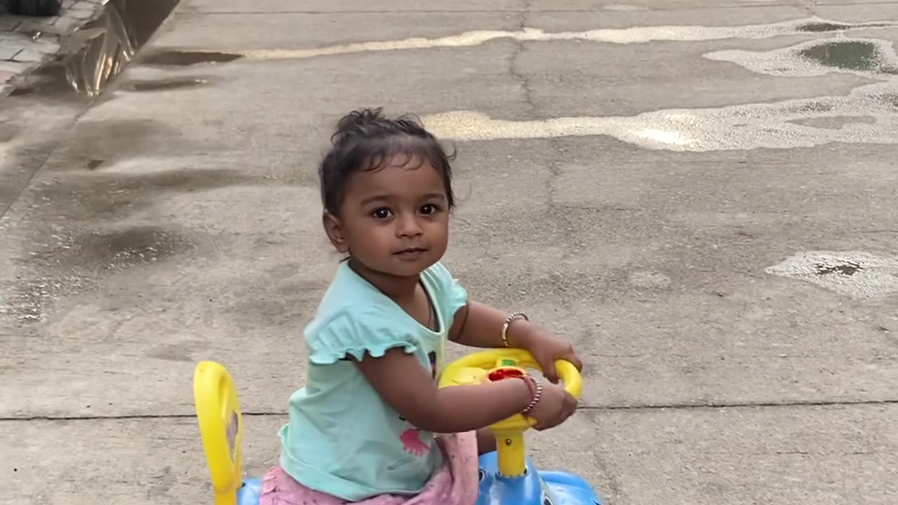 Happy kids riding car