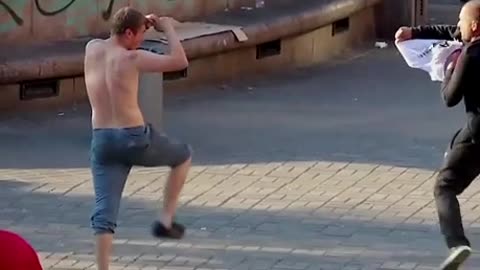 mad guy get knocked at park midday