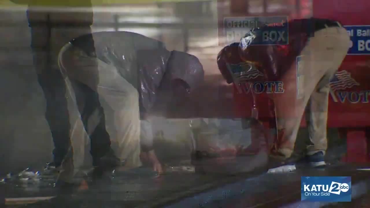 Ballot drop boxes with completed votes have just been set on fire