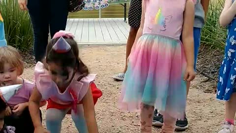 British pig feeds ducks bread at smooth stream park in the woodlands at Birthday party with mascot