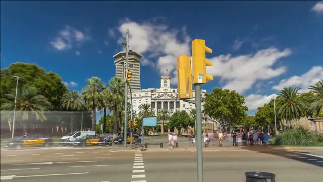 the famous ramblas street timelapse hyperlapse with unidentified walking tourists in barcelona spain