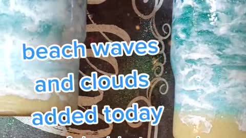 Beach waves and clouds added