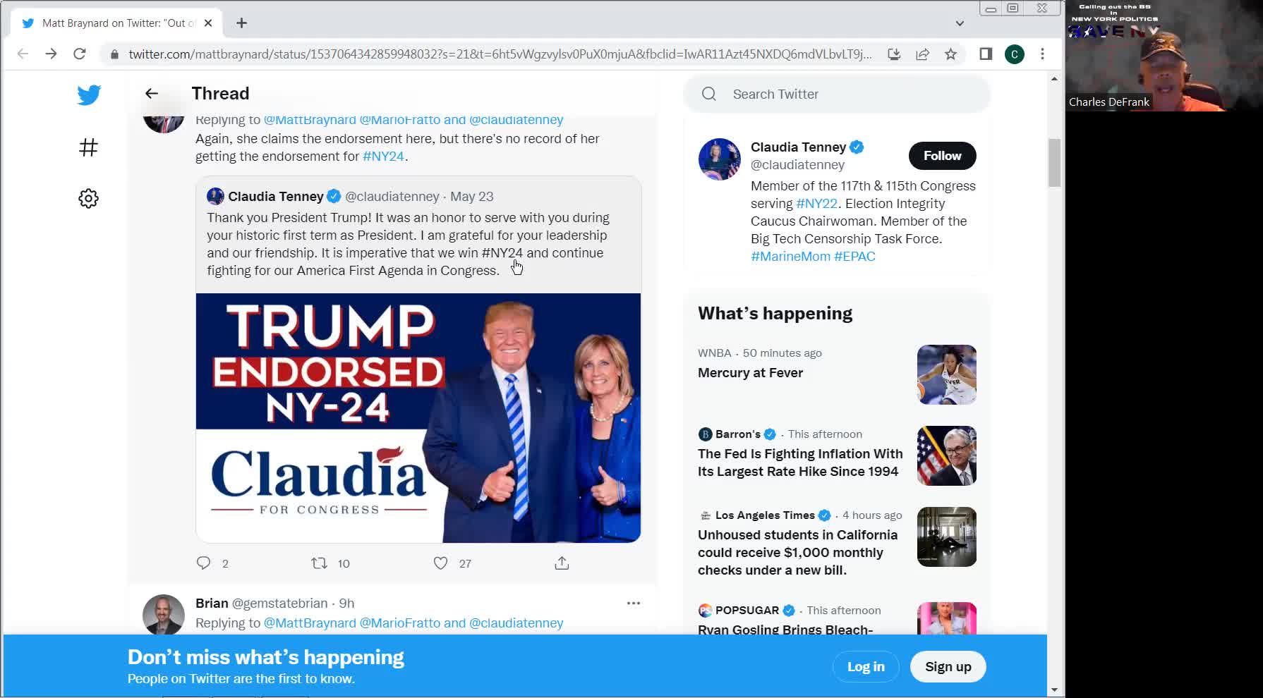 Was Claudia Tenney endorsed by Trump in 2022 in district 24? I call BS