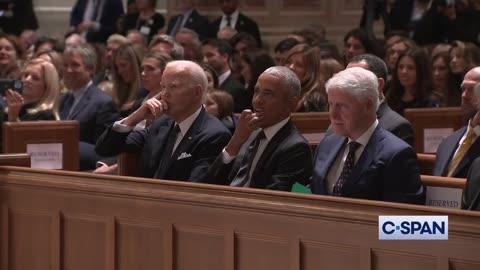 Biden, Obama and Clinton listen to former Speaker Nancy Pelosi at Ethel Kennedy funeral:
