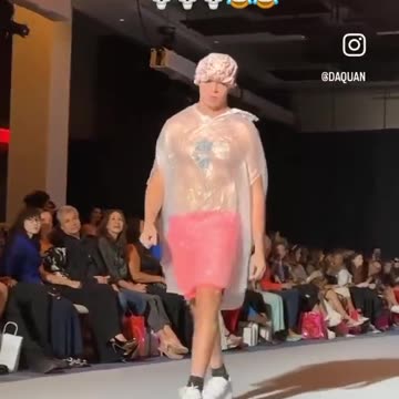 Man wears trash bad on Fashion Week runway