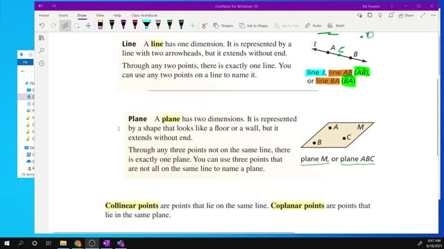 Geometry Section 1-1 - Points lines planes