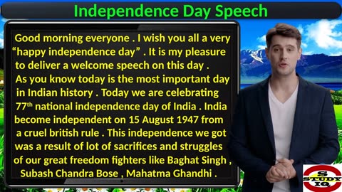 Independent day speech India 15 August on celebration on India